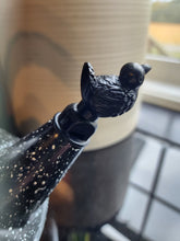 Load image into Gallery viewer, Vintage MCM Black Enamelware Tea Kettle Spatterware White Speckle W/bird Whistle