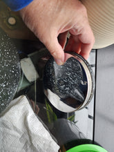 Load image into Gallery viewer, Vintage MCM Black Enamelware Tea Kettle Spatterware White Speckle W/bird Whistle
