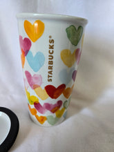 Load image into Gallery viewer, Starbucks ceramic watercolor heart mug with lid, 10oz, retired 2015 design