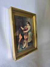 Load image into Gallery viewer, Little Girl with Her Dog "Compulsory Education" Vintage Framed Print