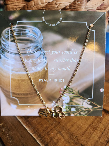 Necklace - Gold Honeycomb - Psalm 119:103 (Daily Grace)