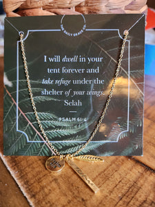 Necklace - Gold Refuge Feather - Psalm 61:4 (Daily Grace)