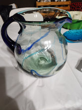 Load image into Gallery viewer, Marbled Cobalt Blue Blown Glass Pitcher, Art Glass