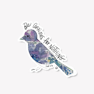 Sticker - “Be Anxious for Nothing” Watercolor Bird Scripture Sticker-Marydean Draws