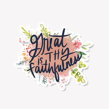 Load image into Gallery viewer, Sticker - &quot;Great is Thy Faithfulness” Floral Watercolor Hymn Sticker (Marydean Draws)