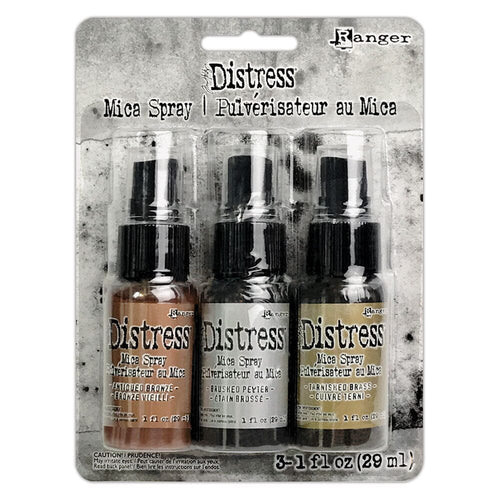 Ranger Distress Mica Spray - Antique Bronze, Brushed Pewter and Tarnished Brass