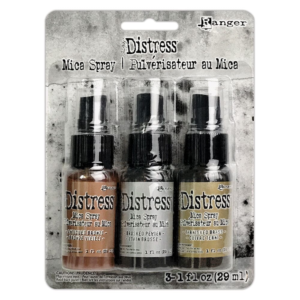 Ranger Distress Mica Spray - Antique Bronze, Brushed Pewter and Tarnished Brass