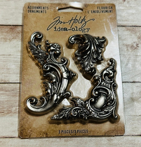 IDEA-OLOGY METAL ADORNMENTS 3/PKG FLOURISH - Tim Holtz - Ranger
