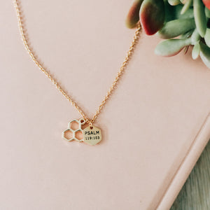Necklace - Gold Honeycomb - Psalm 119:103 (Daily Grace)