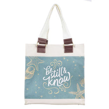 Load image into Gallery viewer, Tote - Be Still &amp; Know (Canvas White/Blue Shell)