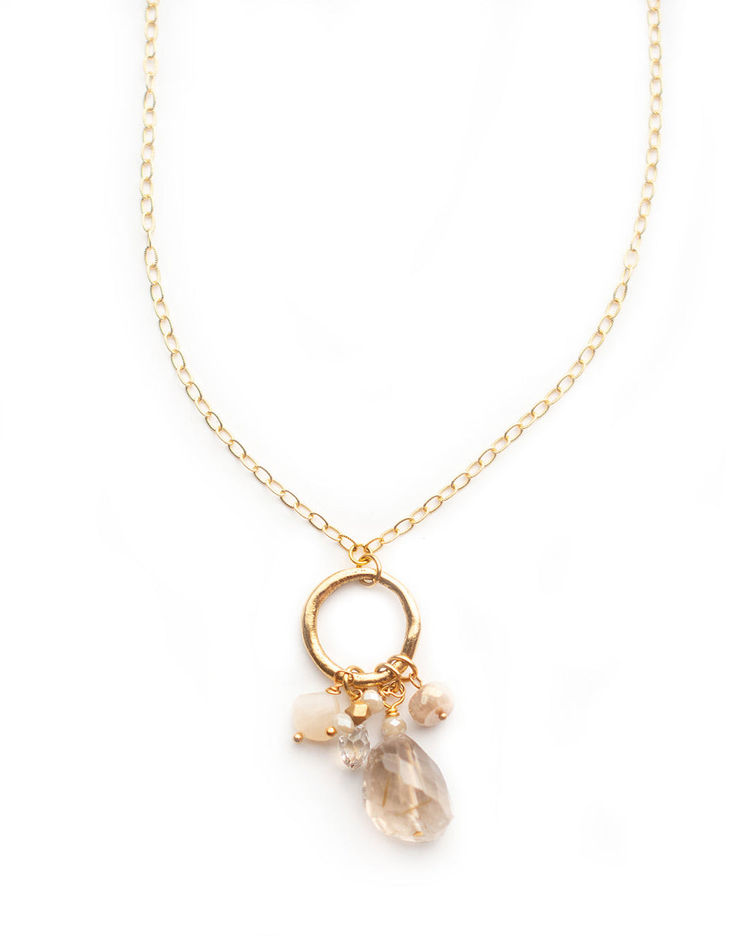 Mindy Gold Quartz and Moonstone Necklace - Vi Bella