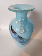 Load image into Gallery viewer, Vintage Dalian Glass Co. Blue 1960&#39;s Chinese Art Glass Snowflake Glass Vase