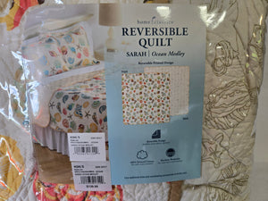 Reversible King Quilt and Pillow Shams in Sarah Ocean Medley