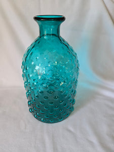 Hobnail like Glass Vase in aquamarine