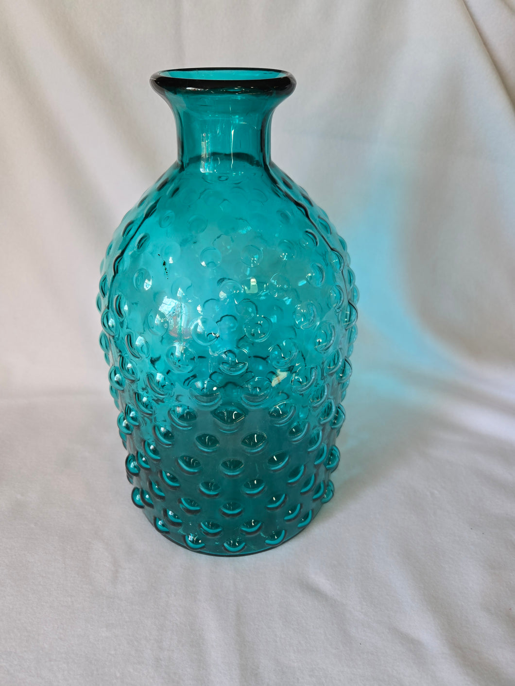 Hobnail like Glass Vase in aquamarine