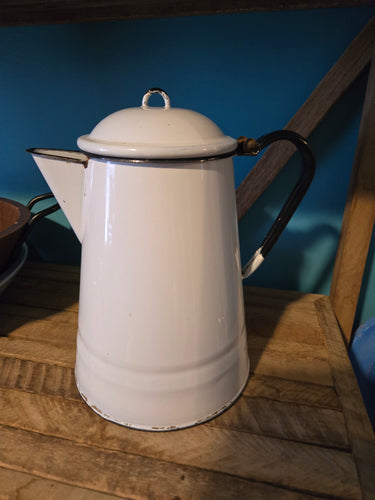 White Enamel Cowboy Coffee Pot