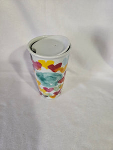 Starbucks ceramic watercolor heart mug with lid, 10oz, retired 2015 design