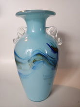 Load image into Gallery viewer, Vintage Dalian Glass Co. Blue 1960&#39;s Chinese Art Glass Snowflake Glass Vase