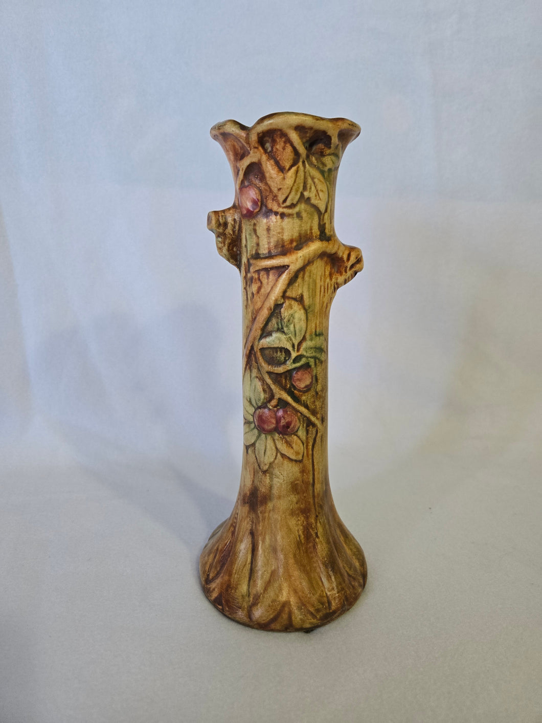 Antique Wellers Pottery Woodcraft Apple Tree Candlestick/Vase