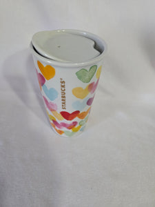 Starbucks ceramic watercolor heart mug with lid, 10oz, retired 2015 design