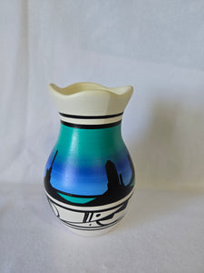 Cedar Mesa Native Navajo Vase, blue and green, 7" x 4"