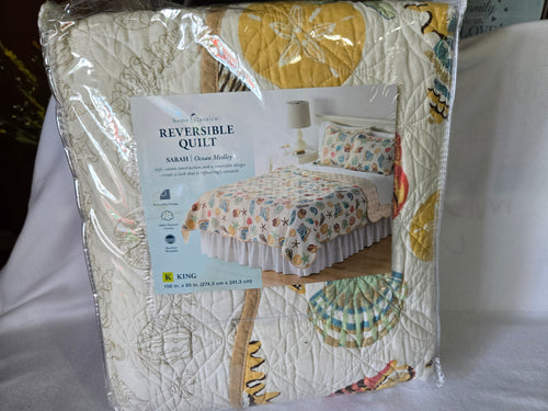 Reversible King Quilt and Pillow Shams in Sarah Ocean Medley