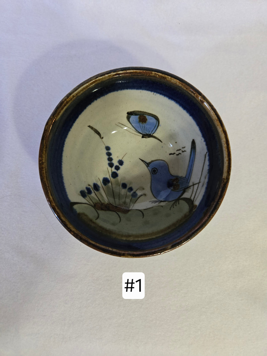 Vintage Tonala Pottery Bowls signed by Ken Edwards,  Mid-20th Century, Bird & Butterfly designs. 4 Available, Sold Individually