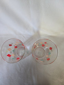 Abbott Collection Home-27 Bowlerama -HB diamond highball drinking glasses , 6.5" high, pink/red/teal, Set of 2. (NEW)