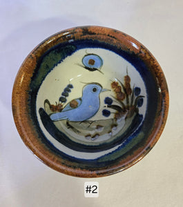 Vintage Tonala Pottery Bowls signed by Ken Edwards,  Mid-20th Century, Bird & Butterfly designs. 4 Available, Sold Individually