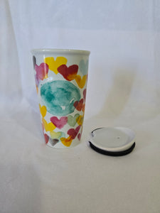 Starbucks ceramic watercolor heart mug with lid, 10oz, retired 2015 design