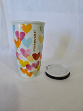 Load image into Gallery viewer, Starbucks ceramic watercolor heart mug with lid, 10oz, retired 2015 design