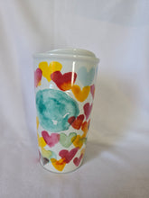 Load image into Gallery viewer, Starbucks ceramic watercolor heart mug with lid, 10oz, retired 2015 design