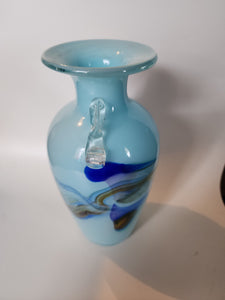 Vintage Dalian Glass Co. Blue 1960's Chinese Art Glass Snowflake Glass Vase