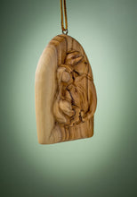 Load image into Gallery viewer, Ornament - Olive Wood Hand Carved Arched Ornament with Holy Family (3&quot;)