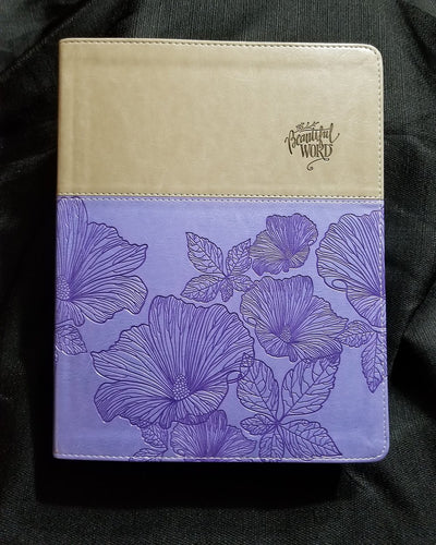 NIV Beautiful Word Coloring Bible - Large Print- LeatherSoft - Purple/Tan