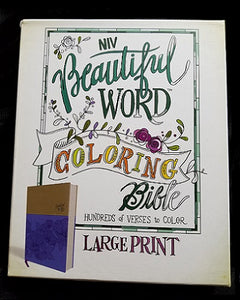 NIV Beautiful Word Coloring Bible - Large Print- LeatherSoft - Purple/Tan