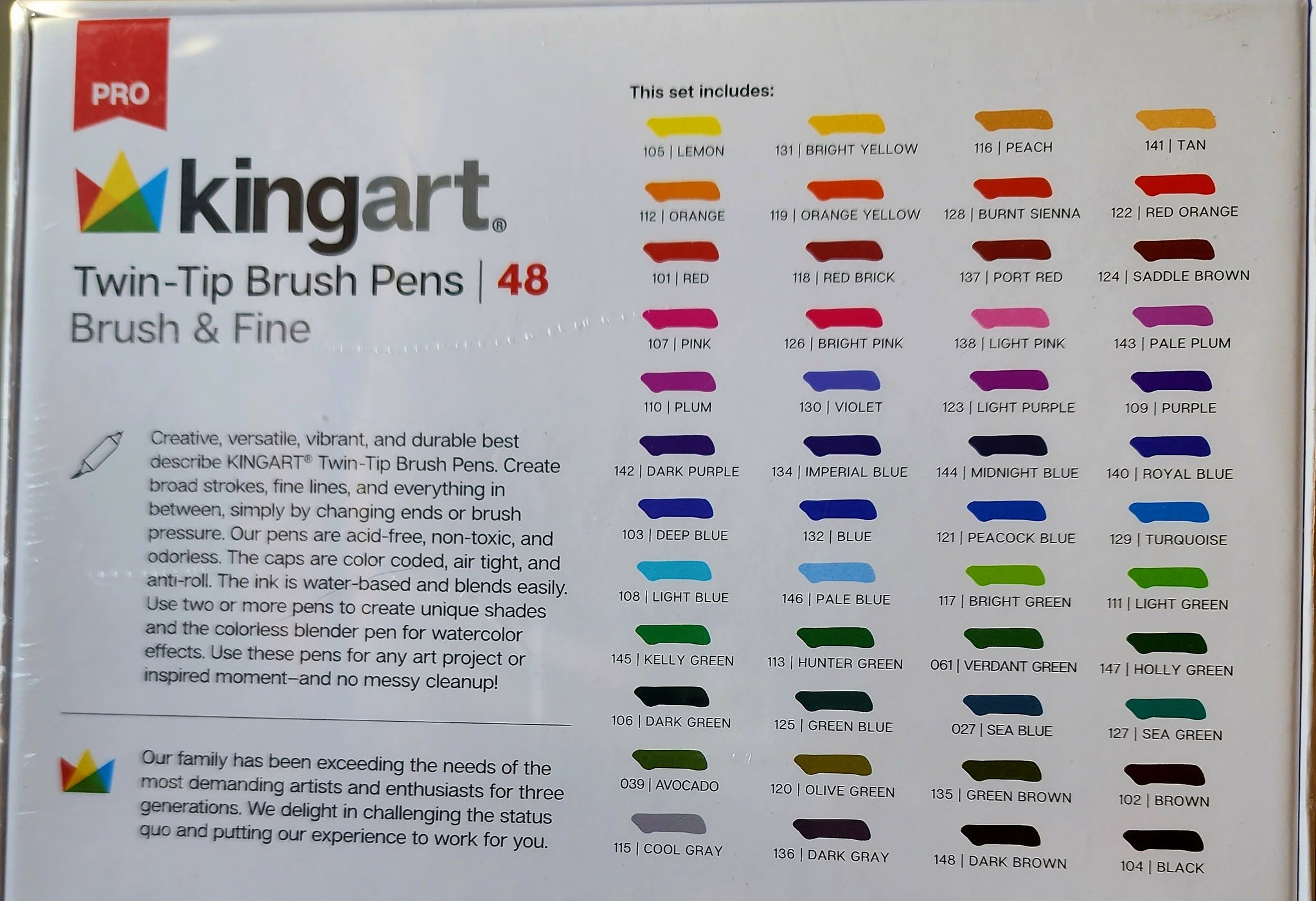 Kingart Dual Tip Brush Pen Set - Set of 96