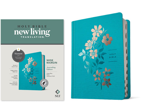 NLT Wide Margin Bible / Filament Enabled Edition - Indexed (Ocean Blue Floral Harcover)