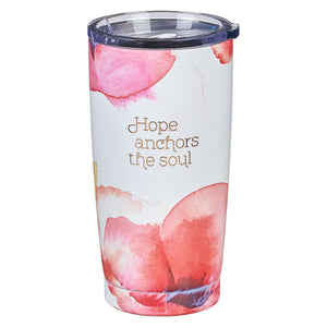 Travel Mug - Hope Anchors the Soul - Coral Poppies (Stainless Steel)