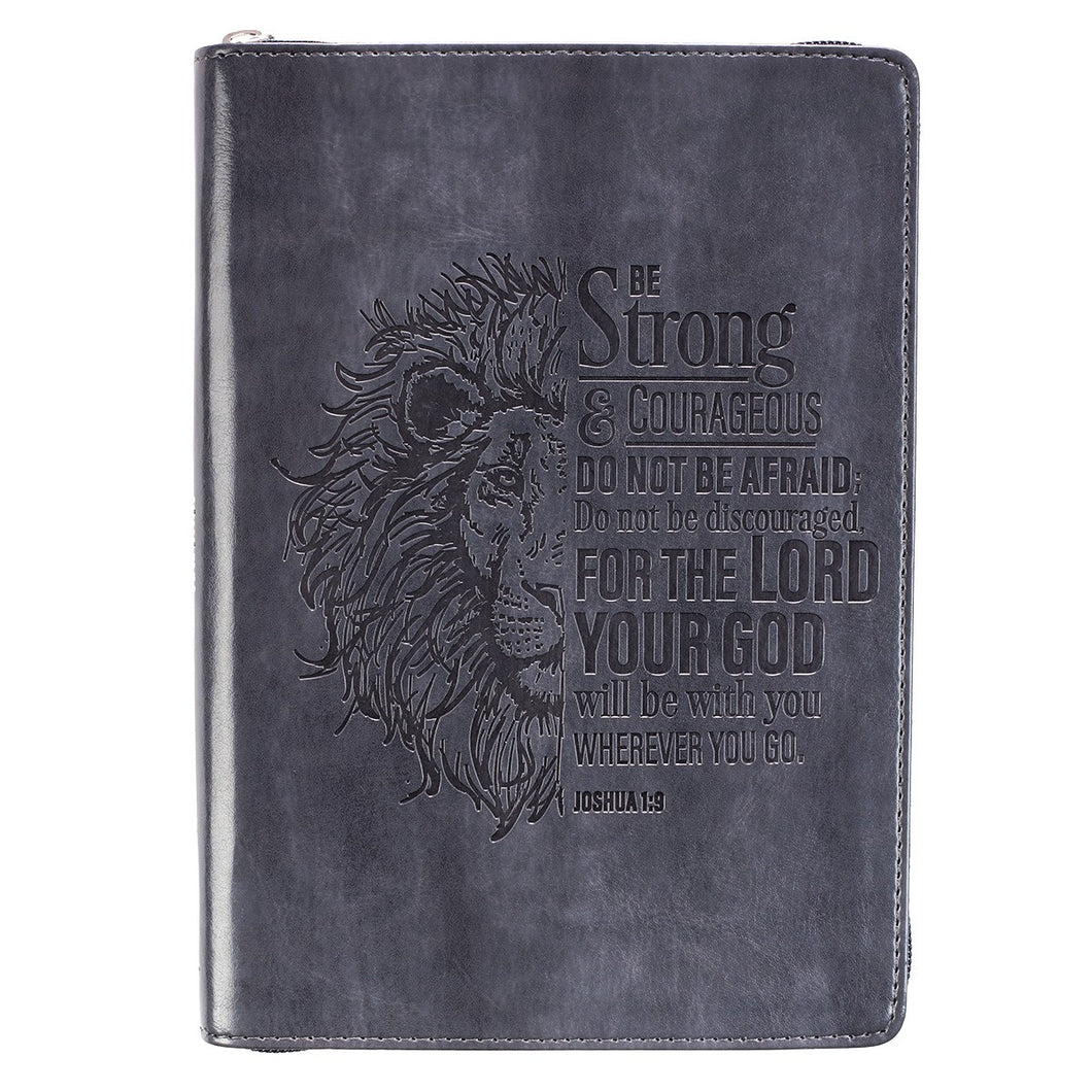 Journal - Lion Be Strong And Courageous - Joshua 1:9 (Zippered Classic LuxLeather Journal)