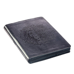 Journal - Lion Be Strong And Courageous - Joshua 1:9 (Zippered Classic LuxLeather Journal)