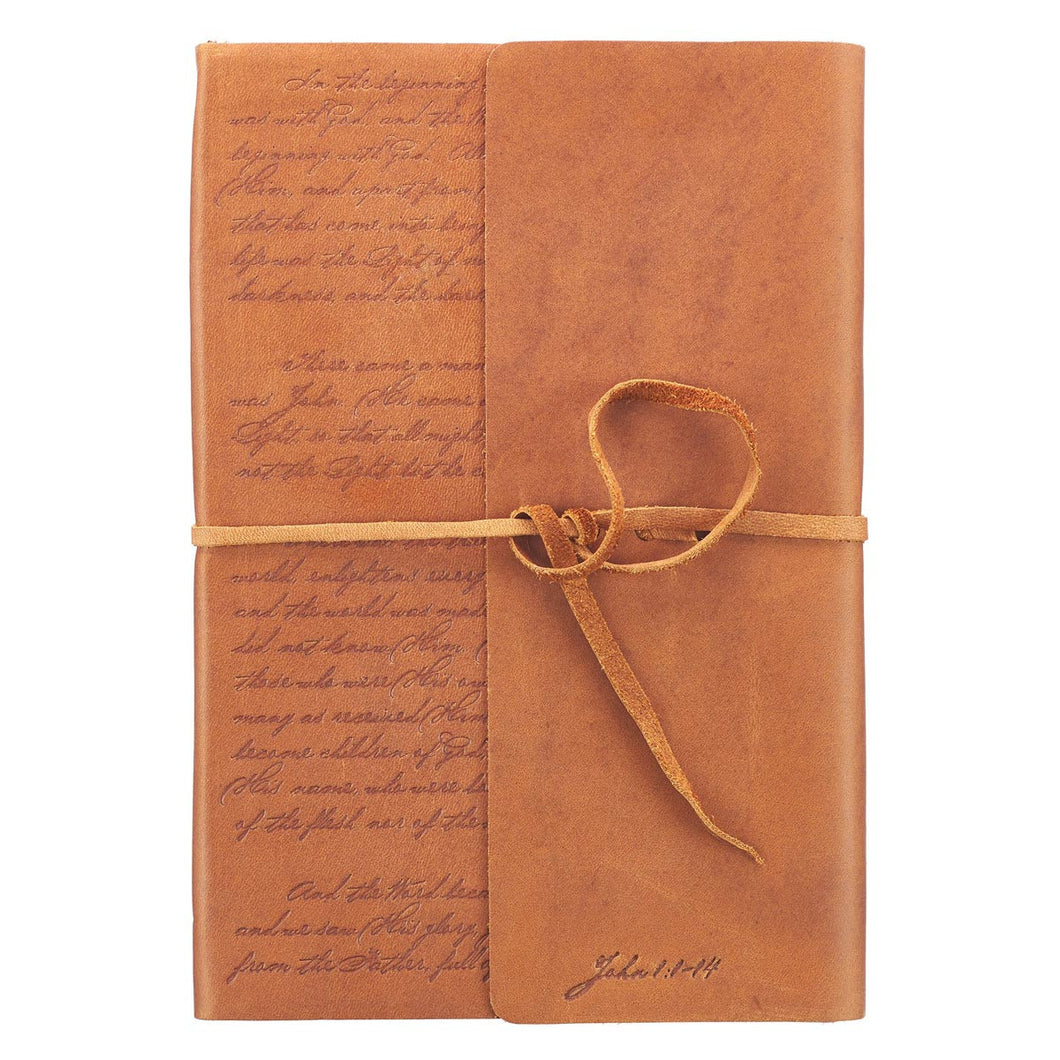 Journal - In the Beginning - John 1:1-14 (Full Grain Leather Journal with Wrap Closure)