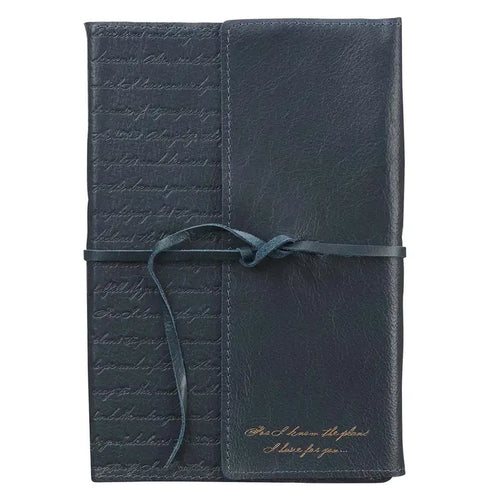 Journal - I Know the Plans - Jeremiah 29:11 (Full Grain Leather Journal with Wrap Closure, Navy)