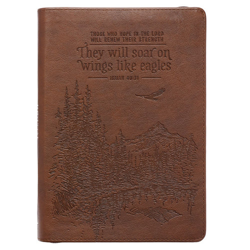 Journal - They will Soar - Isaiah 40:31 (Brown Faux Leather Classic Journal with Zipped Closure)