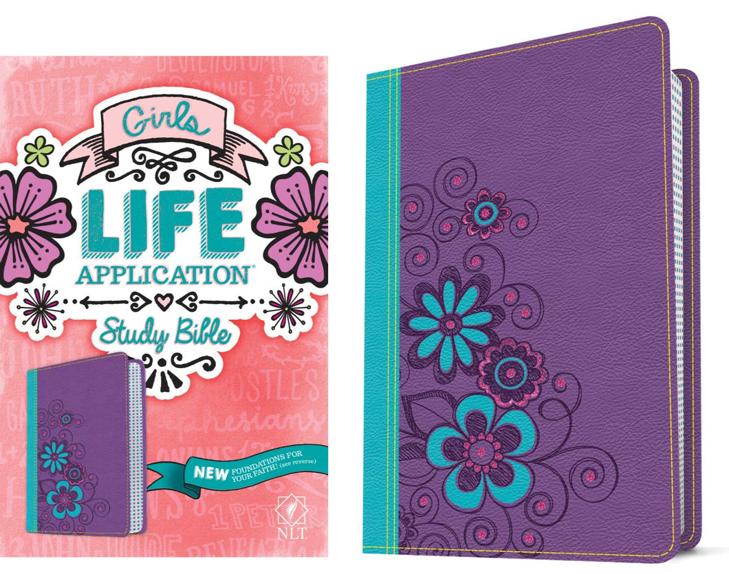 NLT Girls Life Application Study Bible (LeatherLike, Purple/Teal Flower)