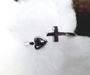 Ring - Sterling Silver Heart and Cross Adjustable Ring