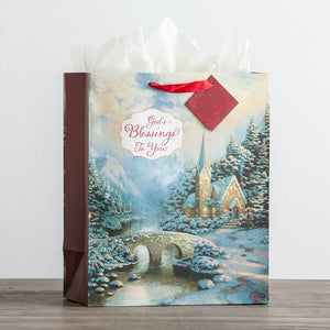 Thomas Kinkade - God's Blessings to You - Large Christmas Gift Bag