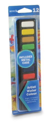Reeves 12-Piece Water Color Metal Tin Pan Set with Bonus Brush